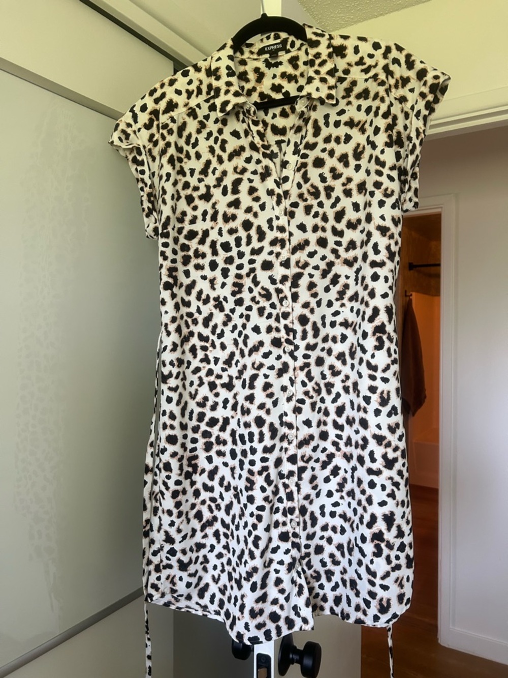 Express White Leopard Print Button-Up Dress